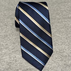 Forsyth of Canada Repp Tie 100% Silk Blue White Yellow Striped Necktie 3.5”-60”